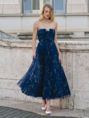 Hutch navy floral tulle Corene strapless gown